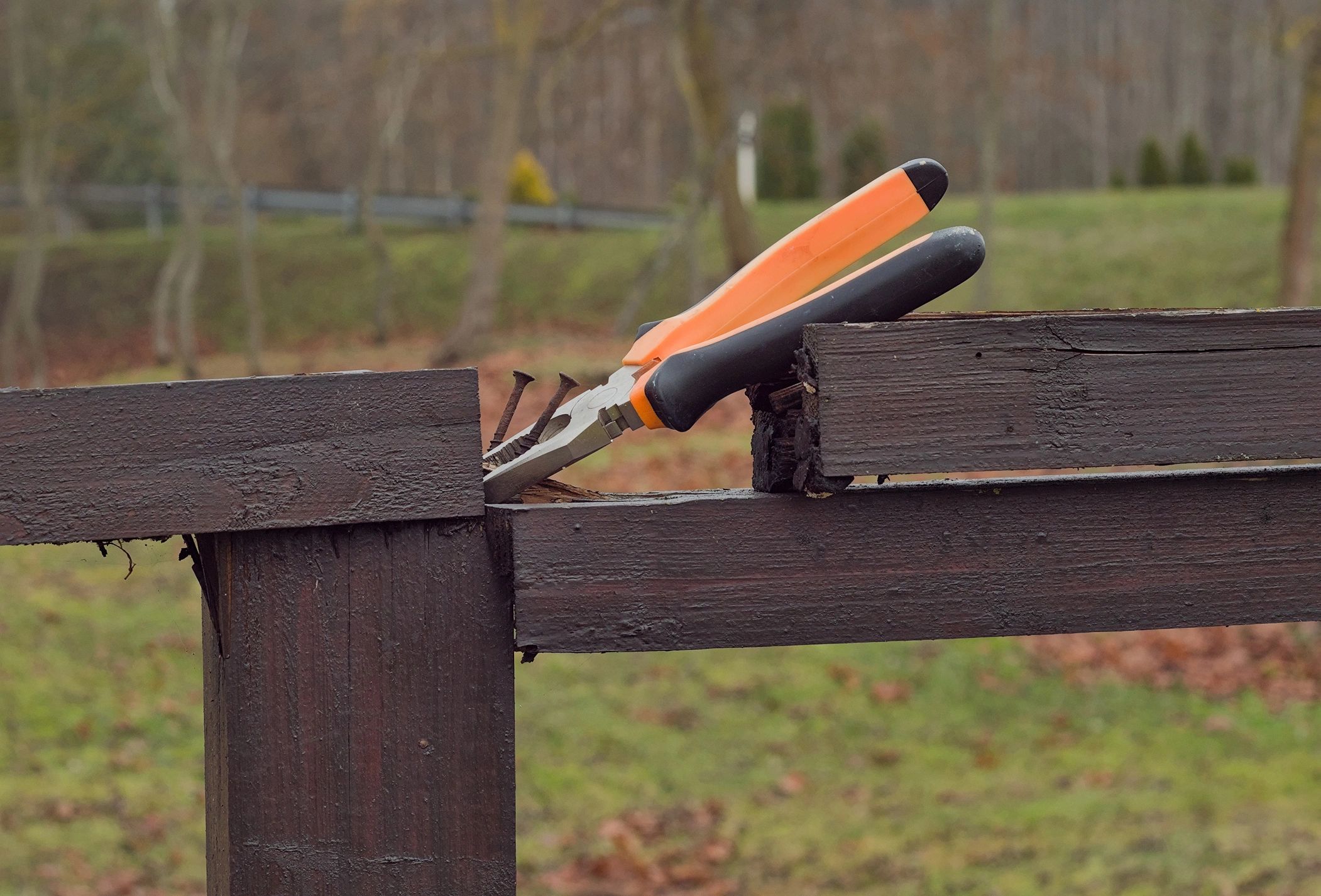 Close-up of fencing pliers